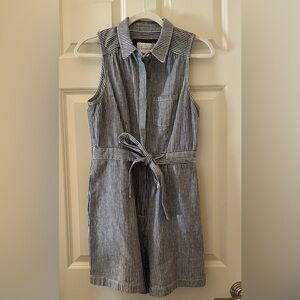 Anthropologie Sleeveless Blue White Nautical Railway Stripe Linen Blend Romper 4